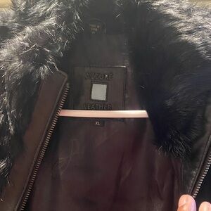 Vintage Azzure Black Rabbit Fur and Leather Jacket. Size XL